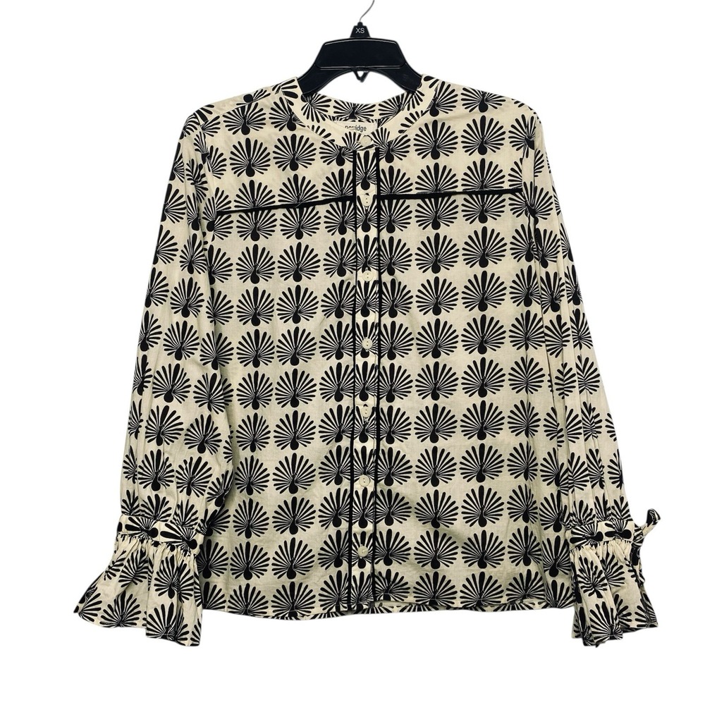 Porridge x Anthropologie Whimsy Button Up Shirt Women's M Beige Black Long Sleev